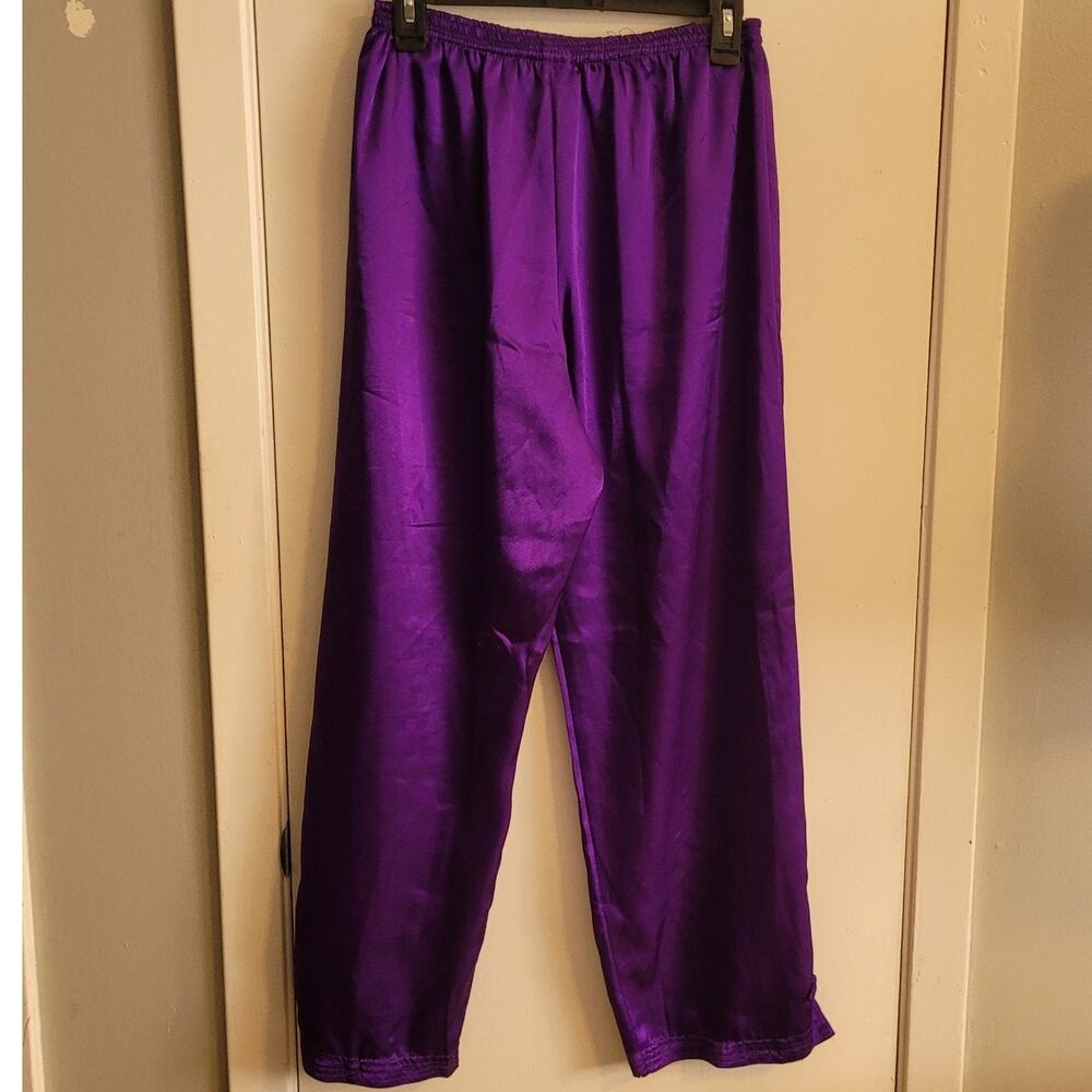 Quietlux Plum Purple Satin Rosette Hem Pants Sz XL Elastic Waist Lounge Glam